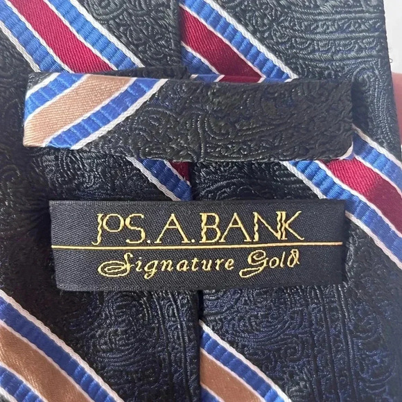 Joseph A Banks Signature Gold 100% Silk Repp Tie 3.5"x60" Gray, Blue, Red,Yellow - Picture 1 of 4